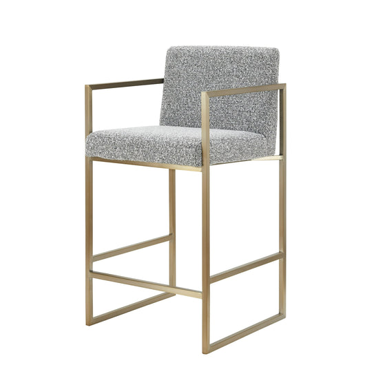 Modrest Suzanne Modern Grey Fabric Counter Chair with Antique Brass Legs for Elegant Bar Seating