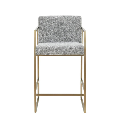Modrest Suzanne Modern Grey Fabric Counter Chair with Antique Brass Legs for Elegant Bar Seating