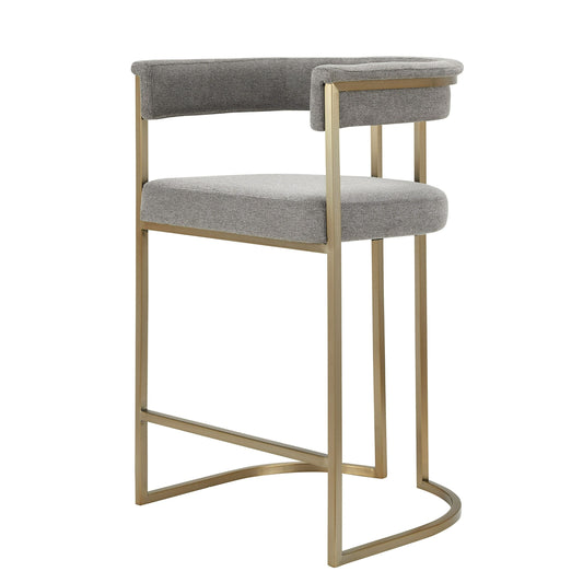 Modrest Byron Modern Grey Fabric Counter Chair with Antique Brass Accents for Stylish Bar Seating
