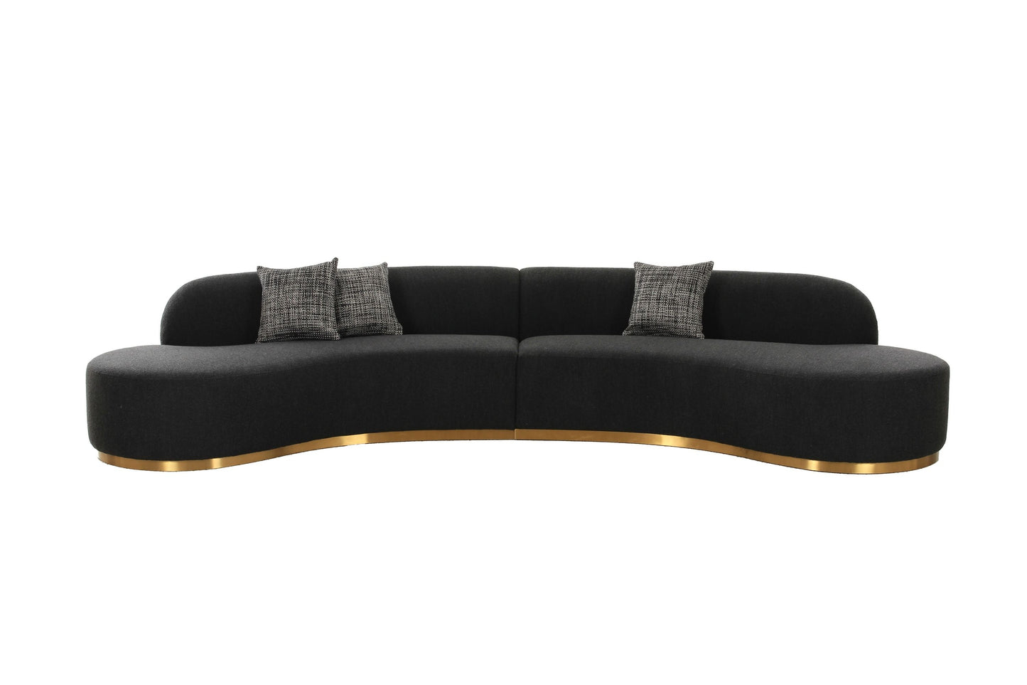 Divani Casa Frontier - Glam Black Fabric Curved Sectional Sofa with Grey Pillows