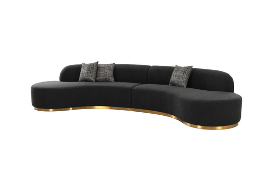 Divani Casa Frontier - Glam Black Fabric Curved Sectional Sofa with Grey Pillows