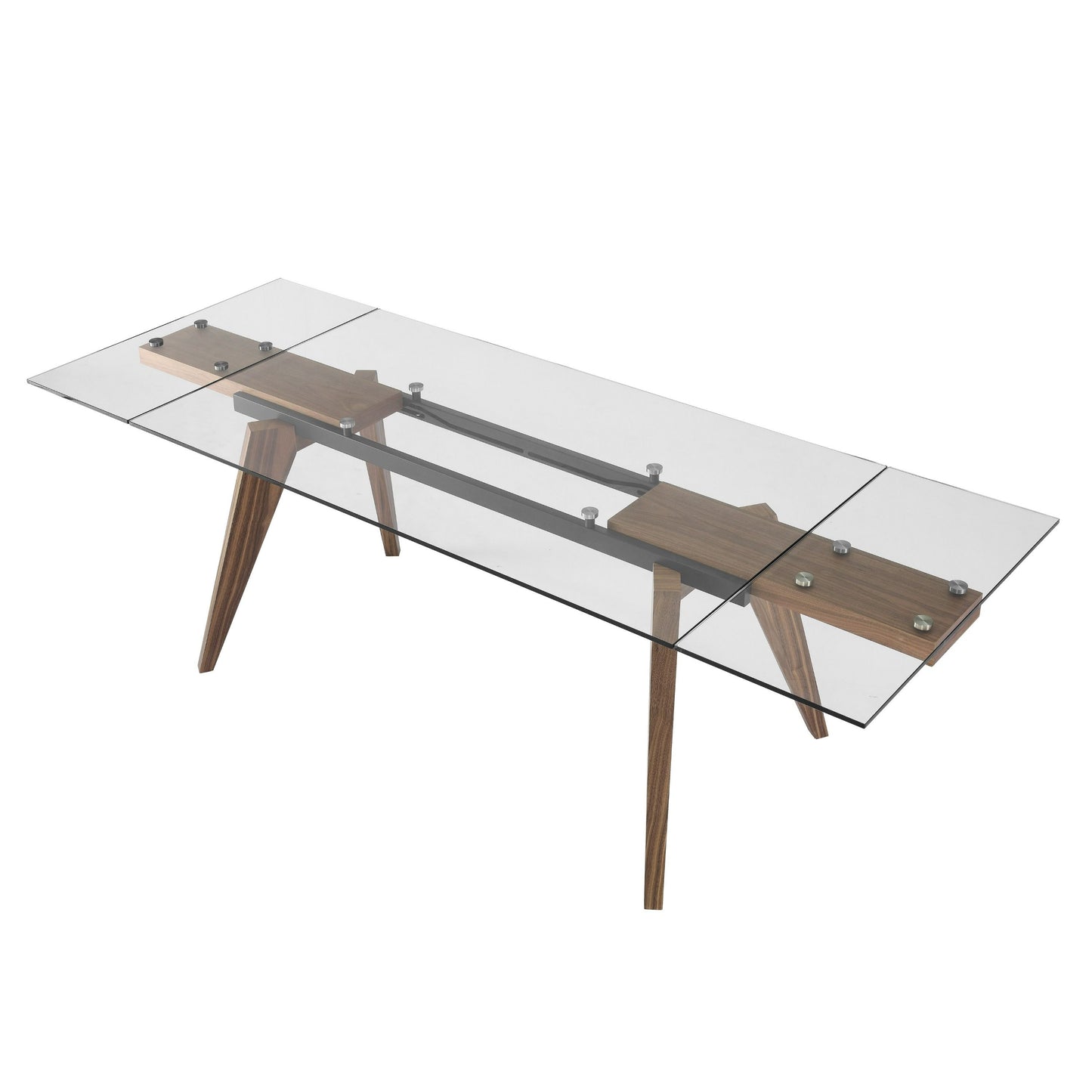 Modrest Marcus - Modern Glass + Walnut Extendable Dining Table