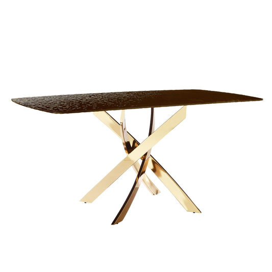 Modrest Pyrite - Modern Brown Glass + Rosegold Rectangular Dining Table