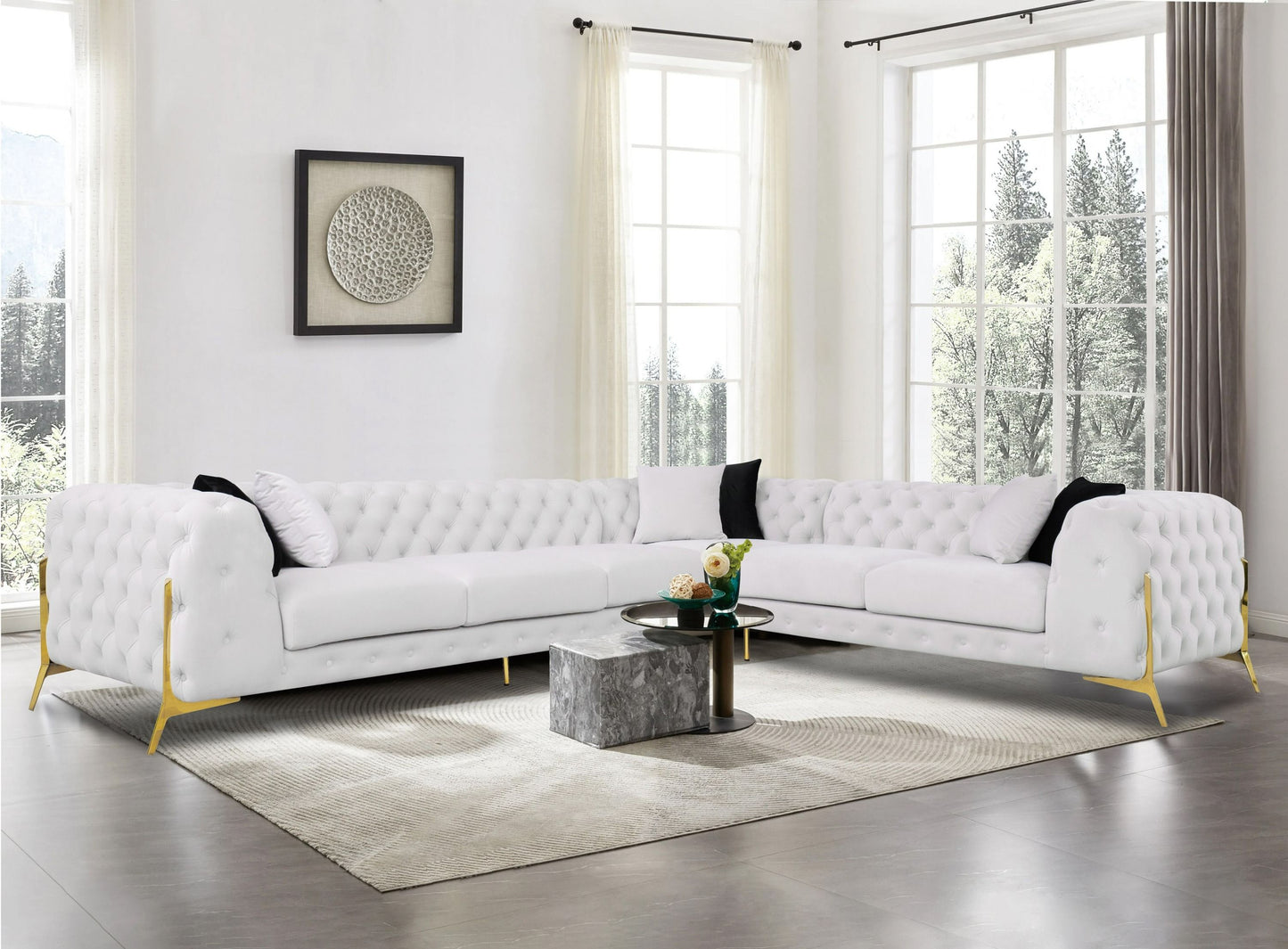 Divani Casa Clarice Transitional Light Beige Velvet Sectional Sofa A Perfect Blend of Transitional Design and Luxurious Comfort for Sophisticated Living Spaces