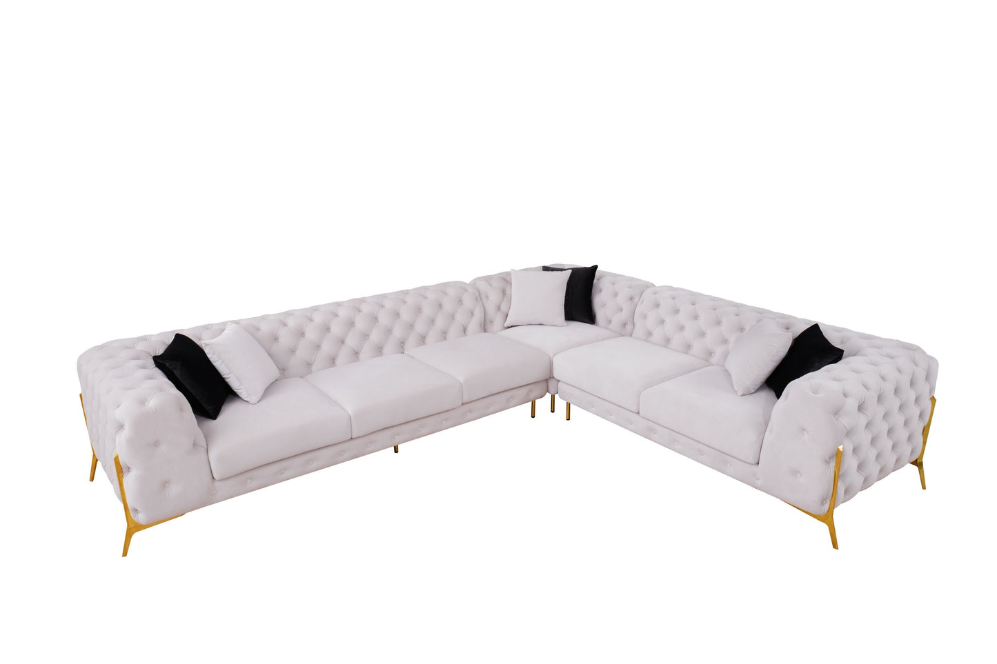 Divani Casa Clarice Transitional Light Beige Velvet Sectional Sofa A Perfect Blend of Transitional Design and Luxurious Comfort for Sophisticated Living Spaces