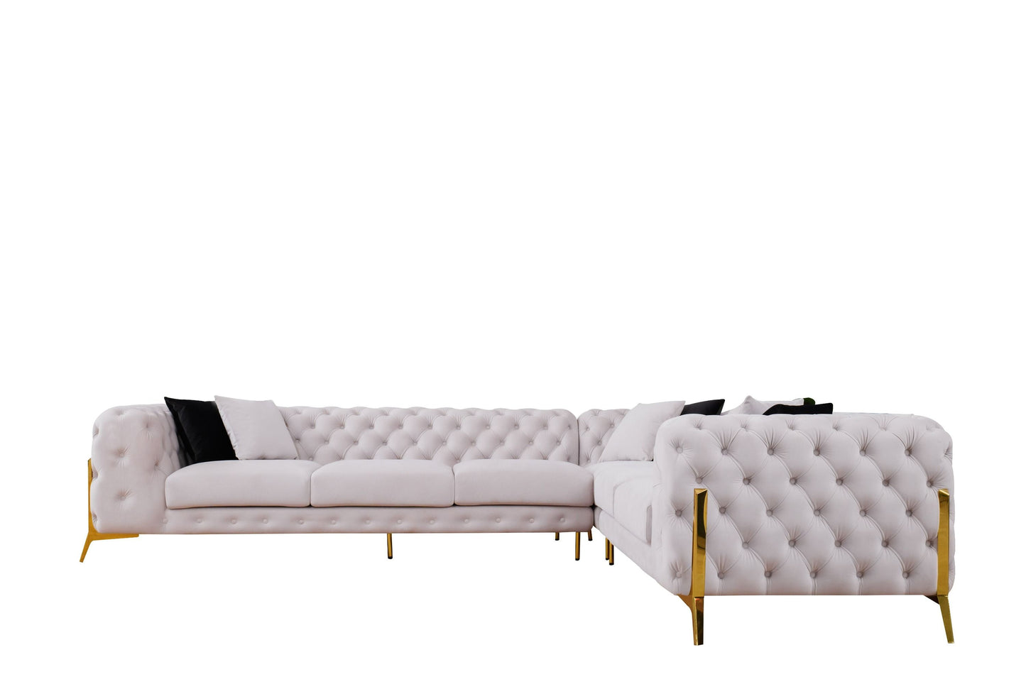 Divani Casa Clarice Transitional Light Beige Velvet Sectional Sofa A Perfect Blend of Transitional Design and Luxurious Comfort for Sophisticated Living Spaces