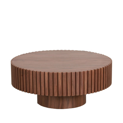 Modrest Pierre Modern Walnut Small Round Coffee Table Compact Design with Timeless Elegance for Modern Living Spaces