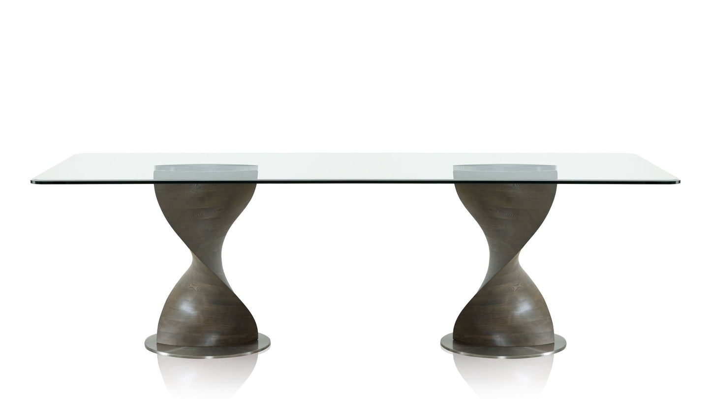 Modrest Cleveland Contemporary Glass and Grey Ash Dining Table A Stunning Fusion of Sleek Glass and Natural Textures for Sophisticated Dining Spaces
