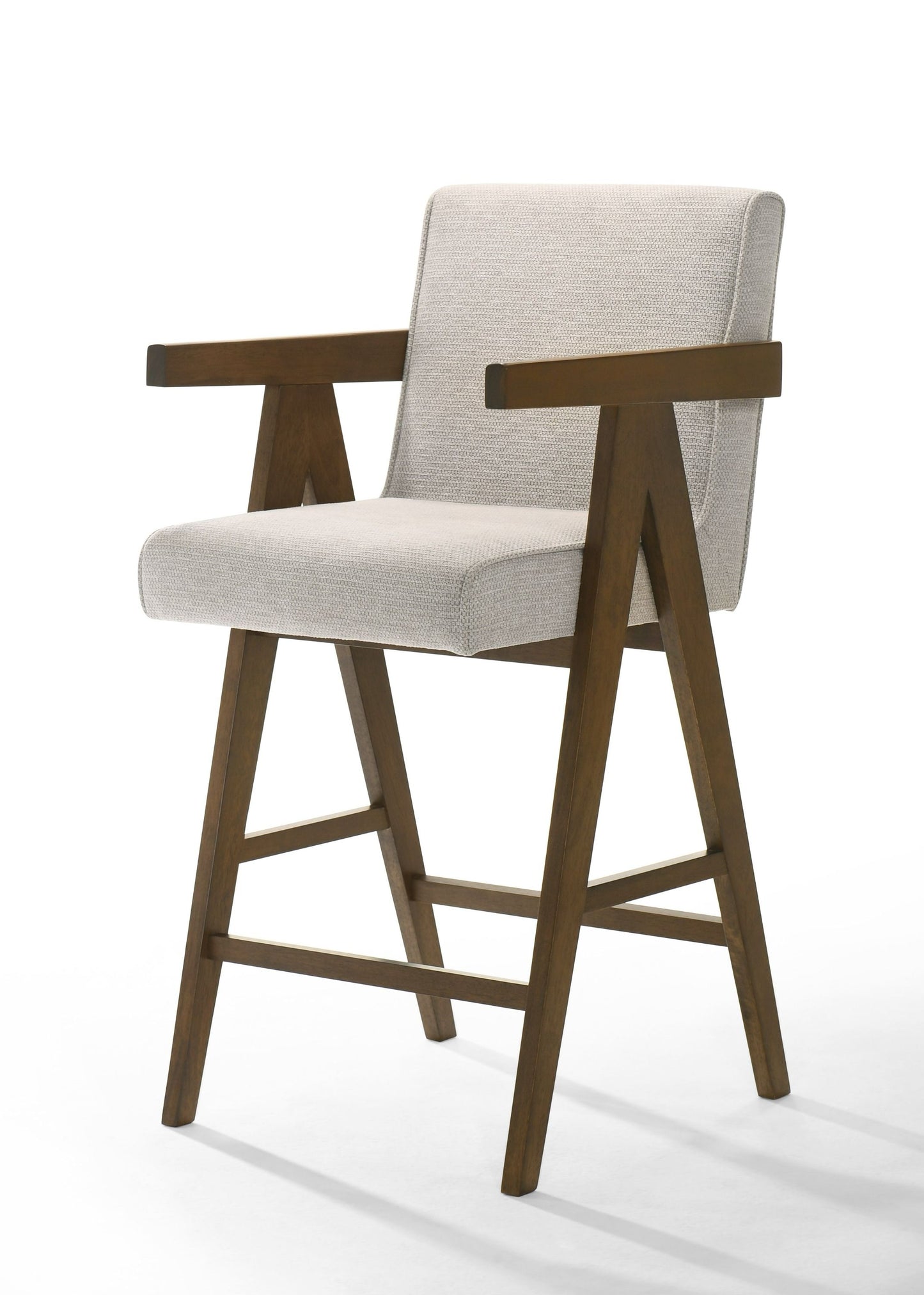 Modrest Joseline - Modern Beige Fabric + Walnut Bar Chair (Set of 2)