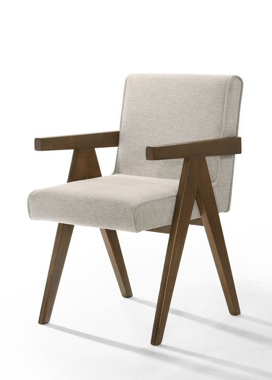 Modrest Joseline Modern Beige Fabric Walnut Dining Chair (Set of 2) A Timeless Blend of Elegant Design and Contemporary Comfort for Sophisticated Living Spaces