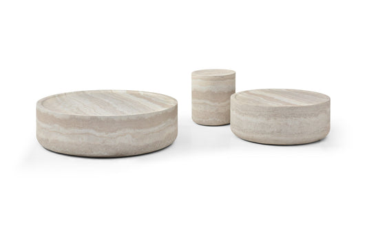 Modrest Benji - Modern Faux Travertine Round Coffee Table Set