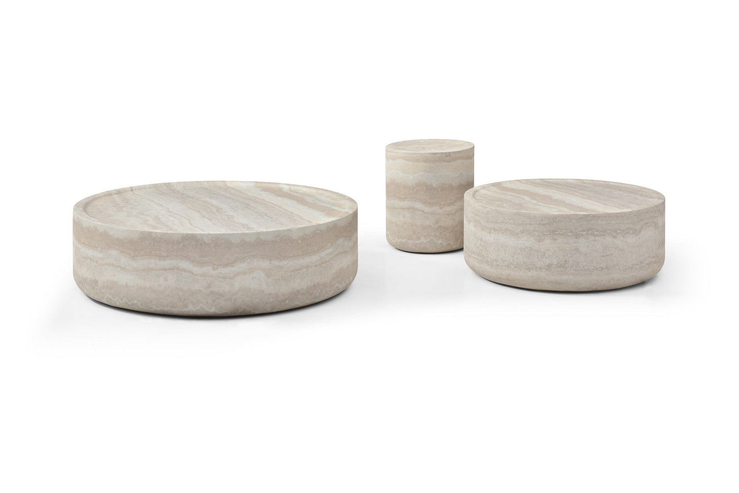 Modrest Benji - Modern Faux Travertine Round Large Coffee Table