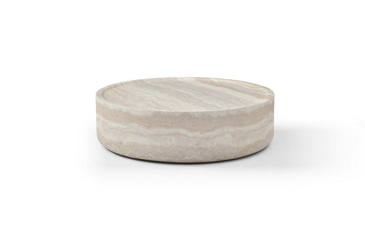 Modrest Benji - Modern Faux Travertine Round Large Coffee Table