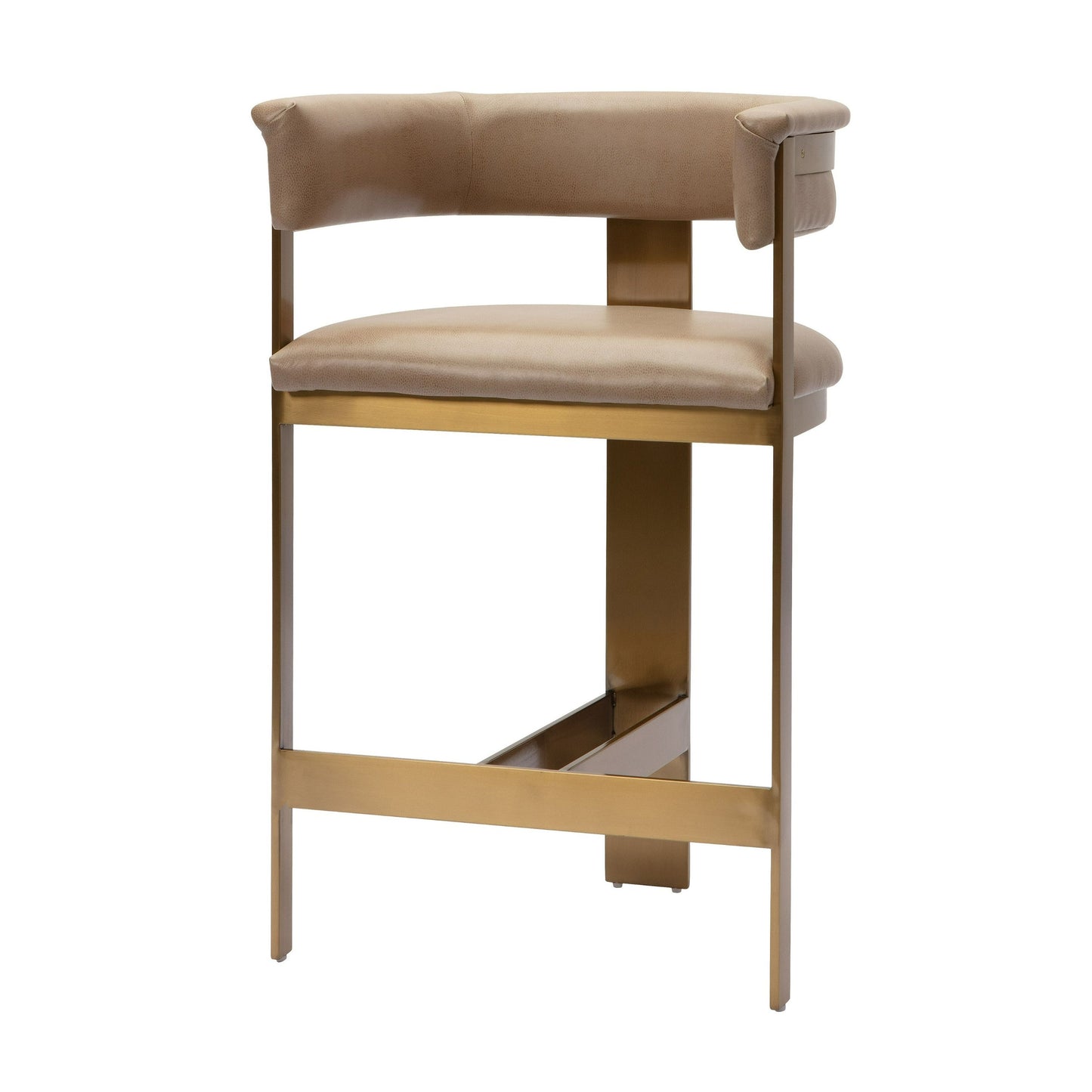 Modrest Boswell Modern Brown Faux Leather Gold Counter Chair A Sophisticated Blend of Luxurious Comfort and Contemporary Elegance for Stylish Living Spaces