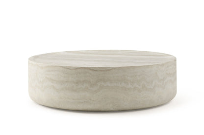 Modrest Cozad Modern Faux Travertine Round Coffee Table A Sculptural Blend of Organic Elegance and Contemporary Sophistication for Stylish Living Spaces