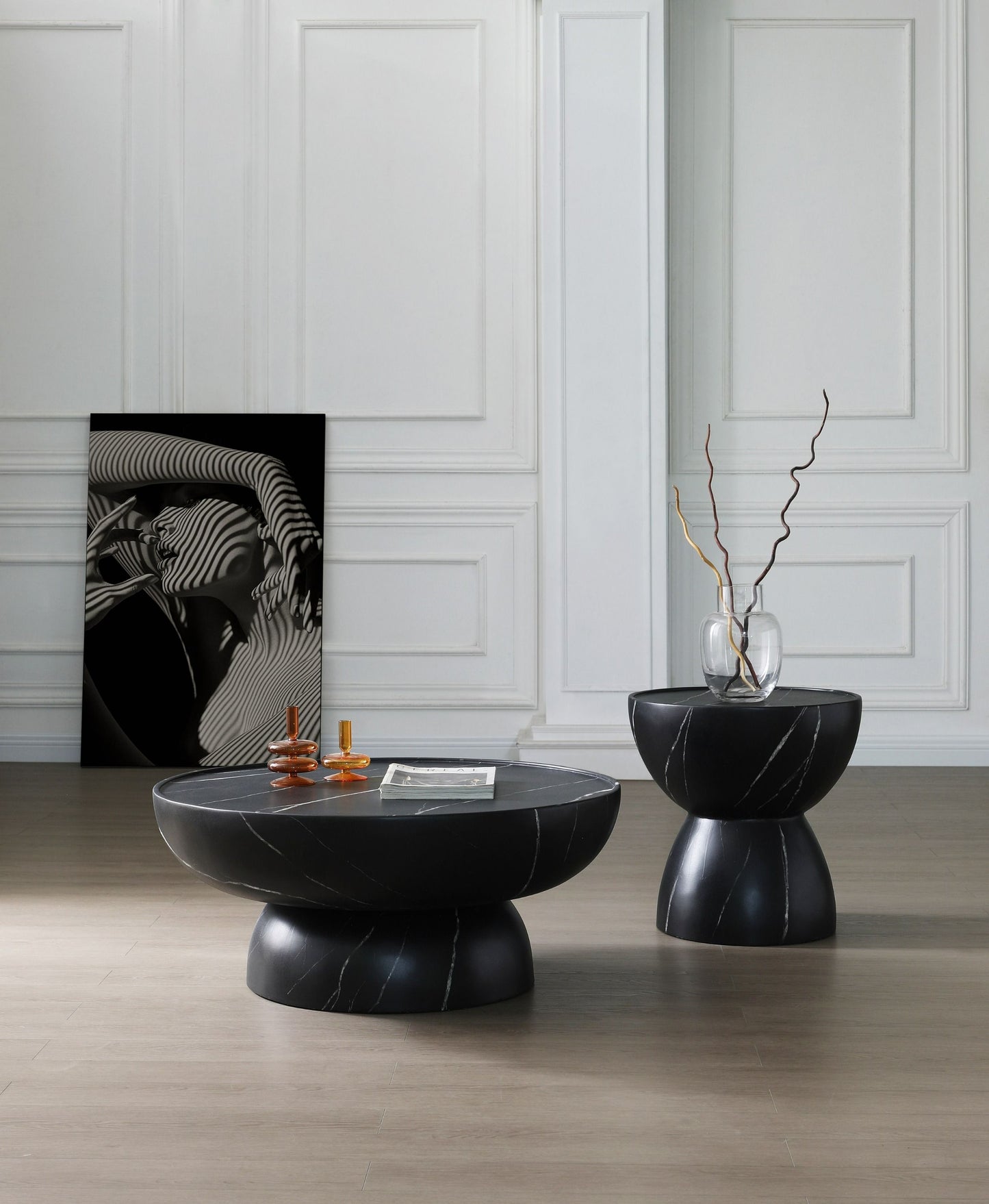 Modrest Akron Modern Black & White Faux Marble Round Coffee Table A Striking Balance of Elegance and Modern Design for Sophisticated Living Spaces