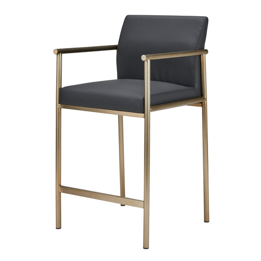 Modrest Custer - Modern Black Vegan Leather + Brass Counter Chair