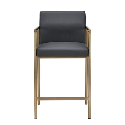 Modrest Custer - Modern Black Vegan Leather + Brass Counter Chair