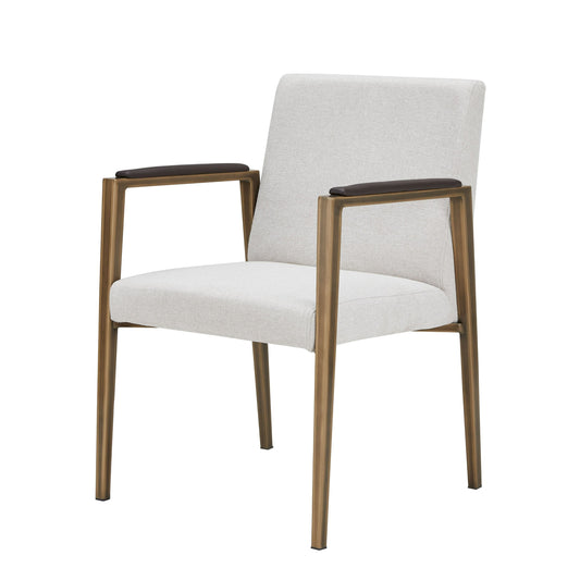 Modrest Sanders Modern Off-White Fabric Brass Dining Chair A Striking Balance of Modern Sophistication and Understated Luxury for Elegant Dining Spaces