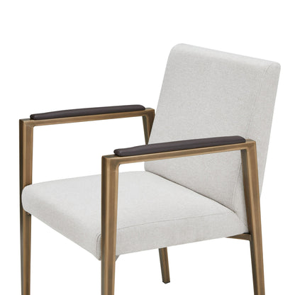 Modrest Sanders Modern Off-White Fabric Brass Dining Chair A Striking Balance of Modern Sophistication and Understated Luxury for Elegant Dining Spaces