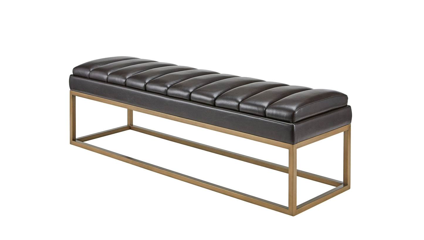 Modrest Bridger - Modern Black Vegan Leather + Brass Dining Bench