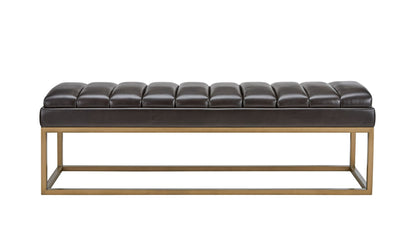 Modrest Bridger - Modern Black Vegan Leather + Brass Dining Bench