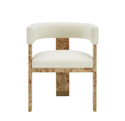 Modrest Letha Modern Cream Fabric Burl Dining Chair A Sophisticated Fusion of Organic Textures and Modern Elegance for Stylish Dining Spaces