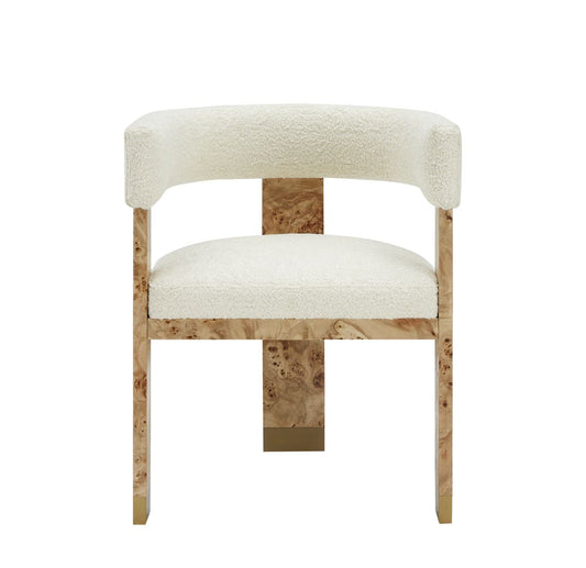 Modrest Letha Modern Cream Fabric Burl Dining Chair A Sophisticated Fusion of Organic Textures and Modern Elegance for Stylish Dining Spaces