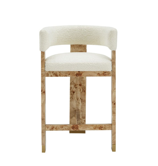 Modrest Letha Modern Cream Fabric Burl Counter Chair A Sophisticated Blend of Organic Textures and Contemporary Elegance for Stylish Dining Spaces