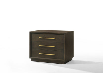 Modrest Manhattan Contemporary Cherry and Gold Nightstand A Sophisticated Blend of Elegant Design and Rich Cherry Finish for Timeless Living Spaces