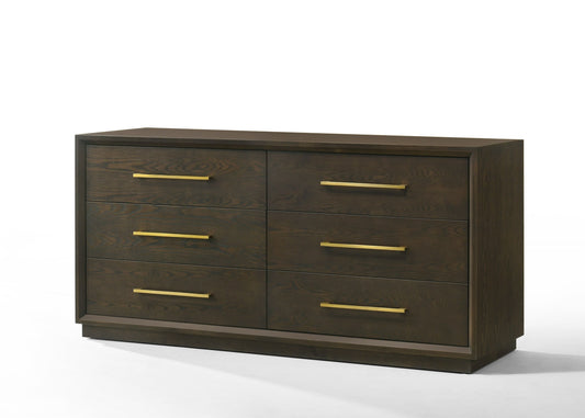 Modrest Manhattan Contemporary Cherry and Gold Dresser A Sophisticated Blend of Elegant Design and Rich Cherry Finish for Timeless Living Spaces