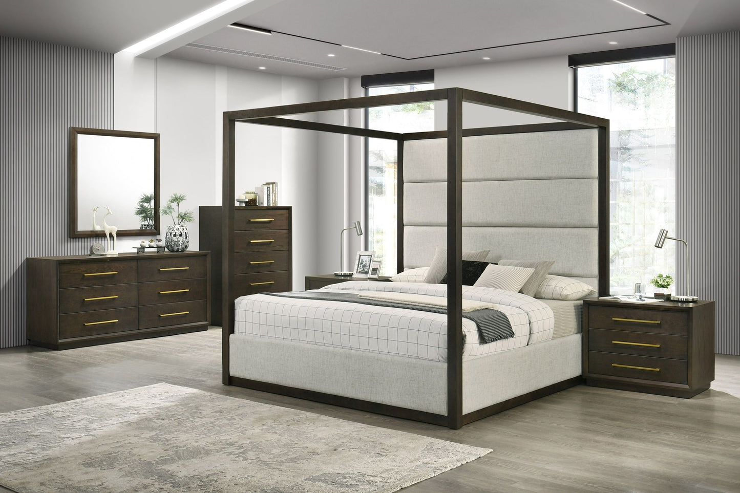 Modrest Manhattan Contemporary Cherry and Gold Chest A Sophisticated Blend of Elegant Design and Rich Cherry Finish for Timeless Living Spaces