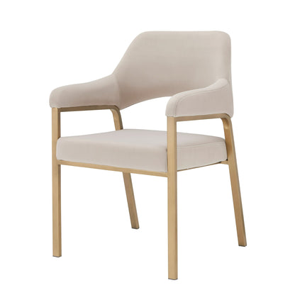 Modrest George Modern Beige Fabric Antique Brass Dining Chair Contemporary Elegance with Timeless Comfort for Modern Dining Spaces