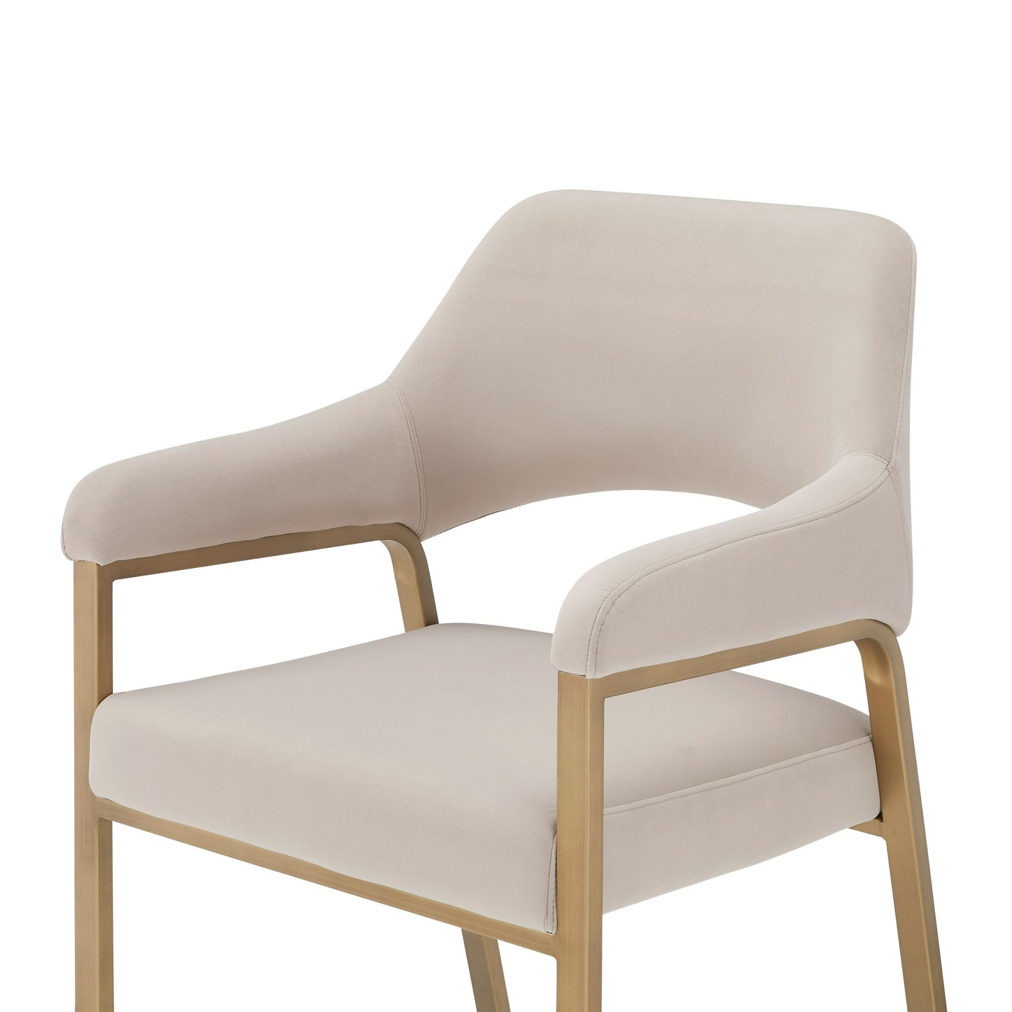 Modrest George Modern Beige Fabric Antique Brass Dining Chair Contemporary Elegance with Timeless Comfort for Modern Dining Spaces
