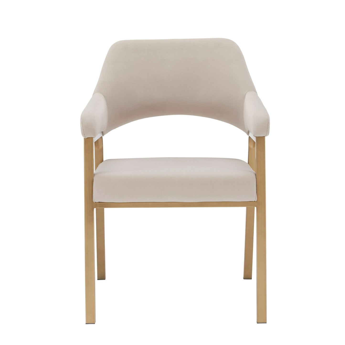 Modrest George Modern Beige Fabric Antique Brass Dining Chair Contemporary Elegance with Timeless Comfort for Modern Dining Spaces