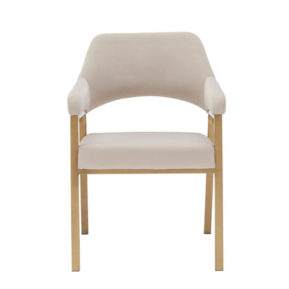 Modrest George Modern Beige Fabric Antique Brass Dining Chair Contemporary Elegance with Timeless Comfort for Modern Dining Spaces