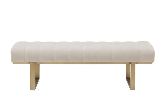 Modrest Robles - Modern Beige Fabric + Antique Brass Dining Bench