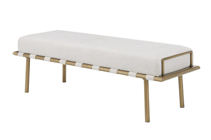 Modrest Hathaway - Modern Beige Fabric + Antique Brass Dining Bench