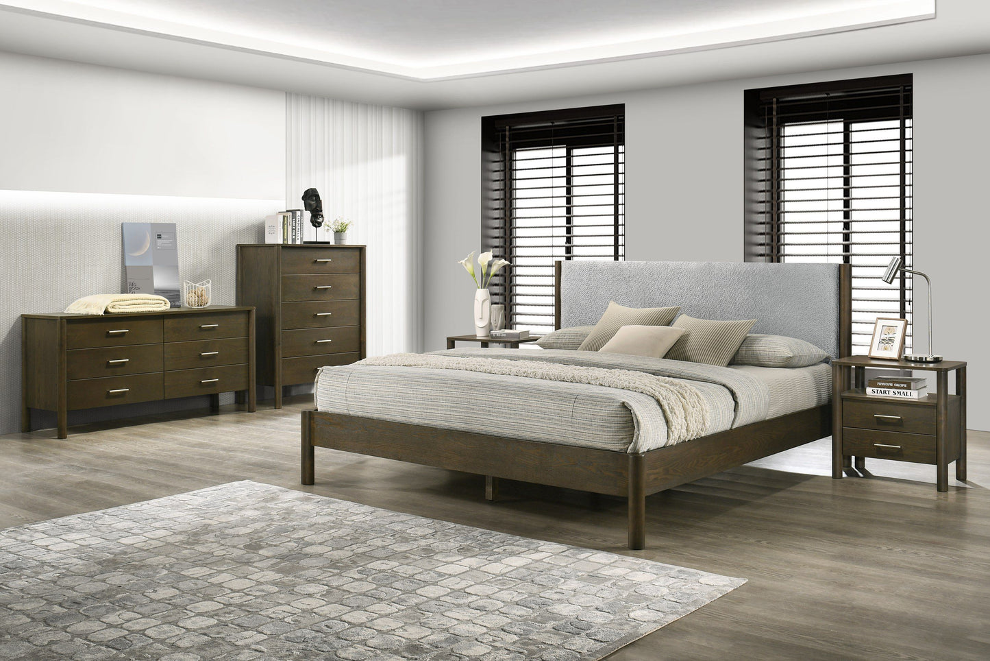 Modrest Carolina - Modern Grey Fabric + Wenge Bed