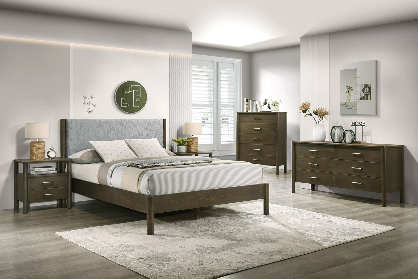 Modrest Carolina Modern Grey Fabric Wenge Bed Contemporary Elegance with Plush Comfort for Sophisticated Bedroom Spaces