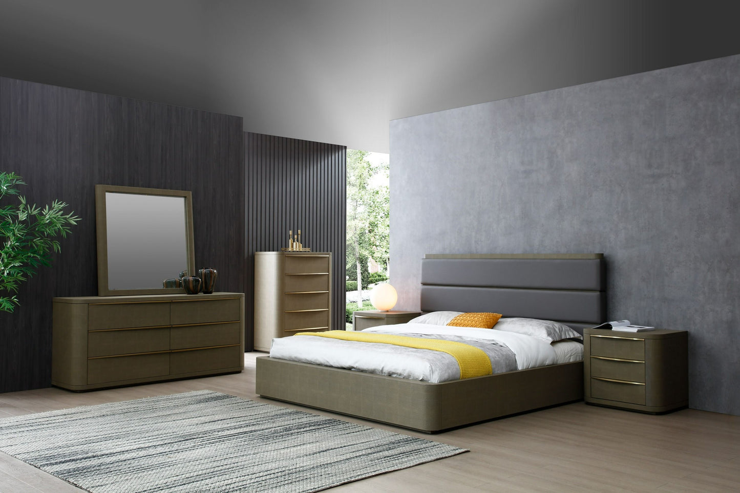 Modrest Lois - Modern Grey Leather & Beige Shagreen Bed