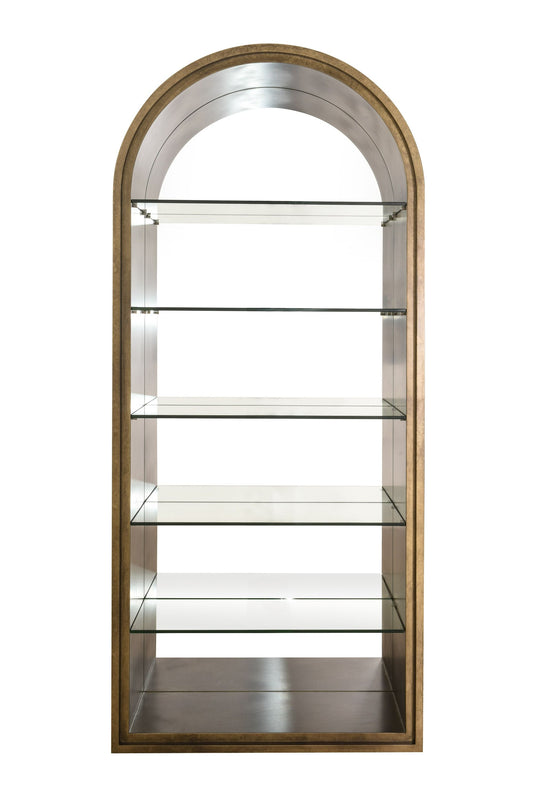 Modrest Poise Modern Antique Brass Mirror Bookcase Sophisticated Contemporary Design with Antique Brass Frame and Mirror Shelves for Elegant Living Spaces