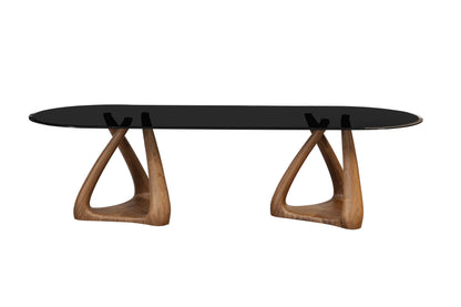 Modrest Christine Mid-Century Modern Grey Glass Walnut Oval Dining Table Timeless Mid-Century Design with Sophisticated Elegance for Stylish Dining Spaces