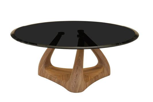 Modrest Christine - Mid-Century Modern Grey Glass + Walnut Round Coffee Table