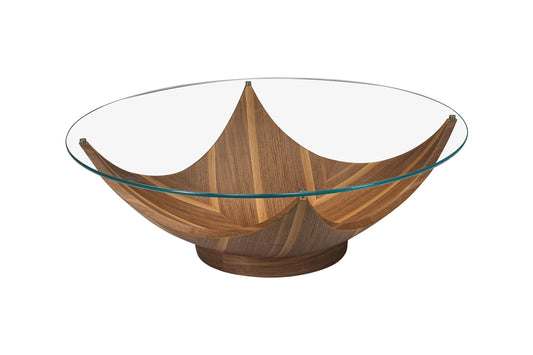 Modrest Sunrise Contemporary Glass Walnut Round Coffee Table Striking Fusion of Modern Elegance and Timeless Design for Sophisticated Living Spaces