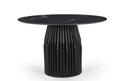 Modrest Jenna Modern Black Marble and Black Mango Round Dining Table - Elegant and Stylish Dining Table for Contemporary Interiors