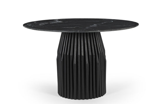 Modrest Jenna Modern Black Marble and Black Mango Round Dining Table - Elegant and Stylish Dining Table for Contemporary Interiors