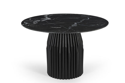 Modrest Jenna Modern Black Marble and Black Mango Round Dining Table - Elegant and Stylish Dining Table for Contemporary Interiors