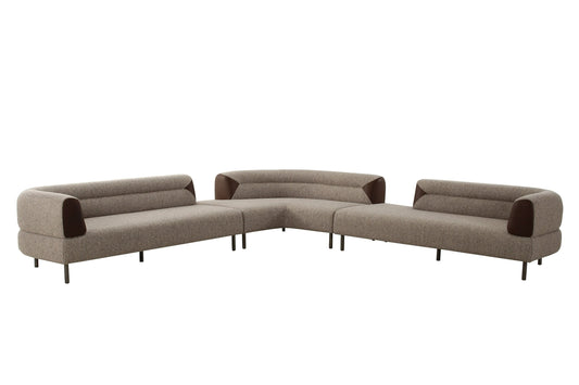 Divani Casa Plume Modern Brown Fabric Sectional Sofa - Stylish and Comfortable Seating for Contemporary Living Rooms