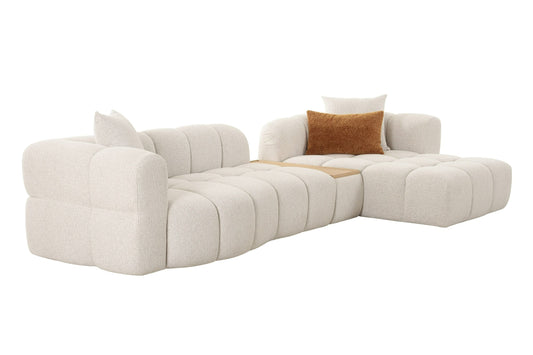 Divani Casa Freya Modern Beige Fabric Sectional with Console - Stylish and Functional Seating for Contemporary Living Rooms